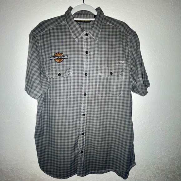 Harley-Davidson Other - HARLEY DAVIDSON Mens Grey Plaid Short Sleeve Button up Shirt SZ L